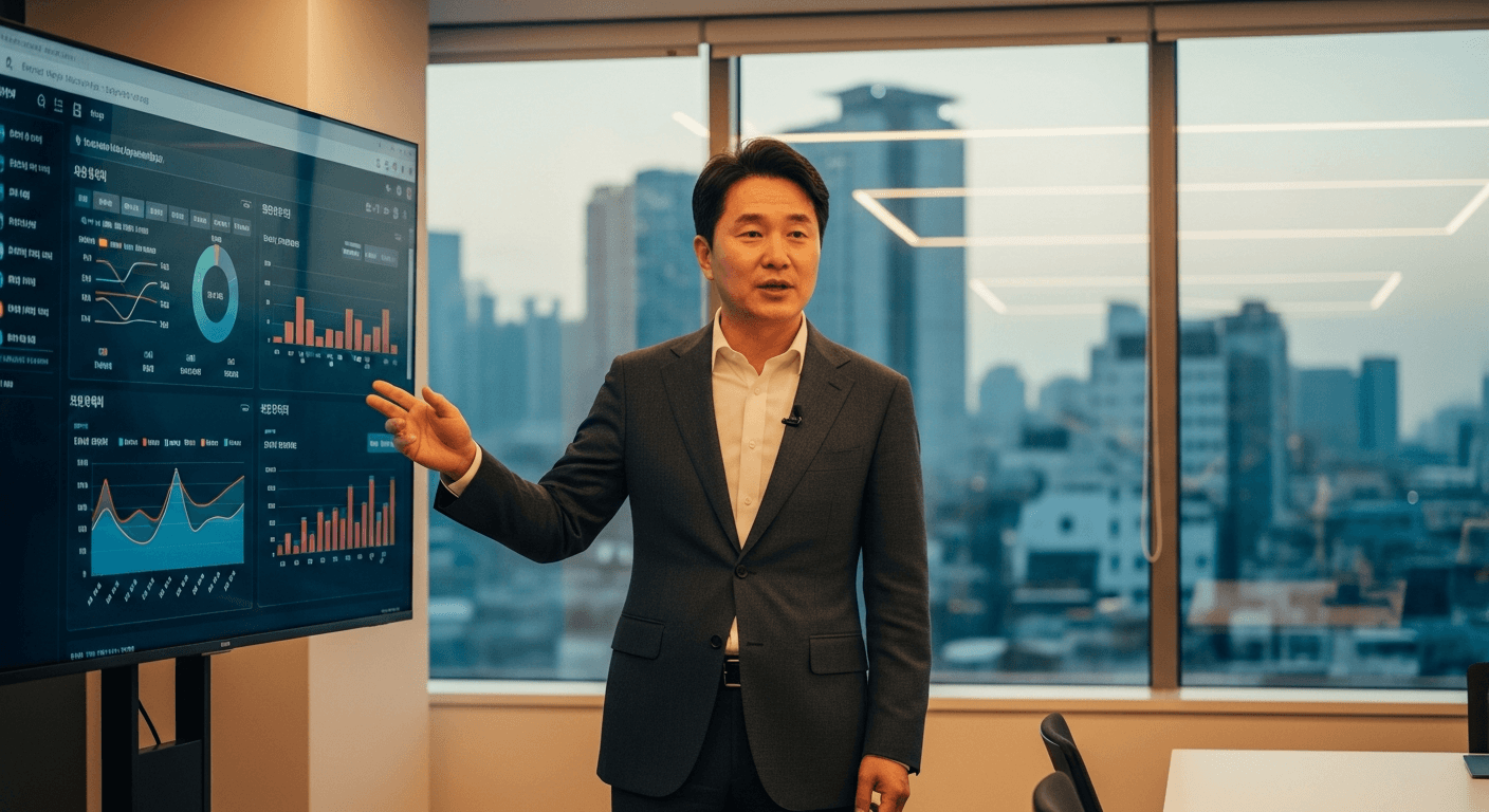 서울 오피스에서 구글 광고 전략을 프레젠테이션하는 PNA컴퍼니 안태민 대표