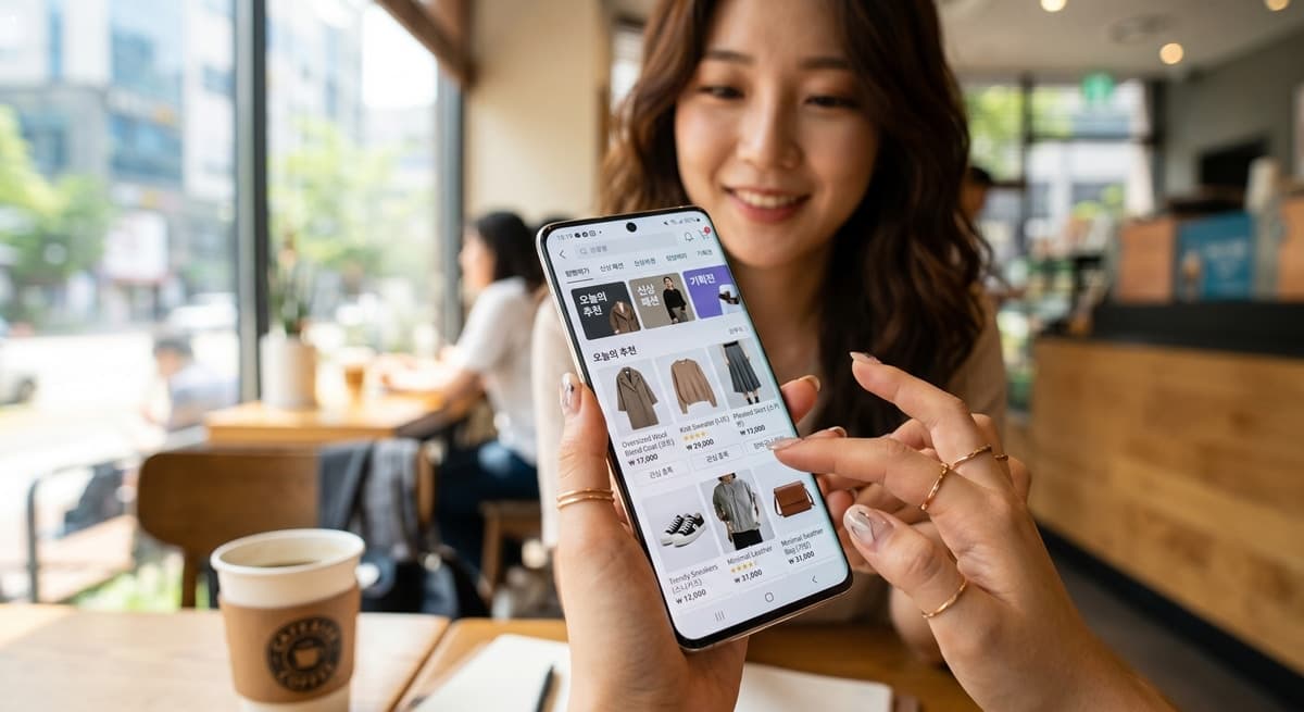 모바일 환경에 최적화된 구글 쇼핑 검색결과 화면 (Google Shopping search results interface optimized for mobile environment)